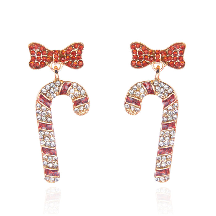 Wholesale Rhinestone Christmas Earrings Santa Candy Cane Bow Alloy Plated Fashion Accessory
