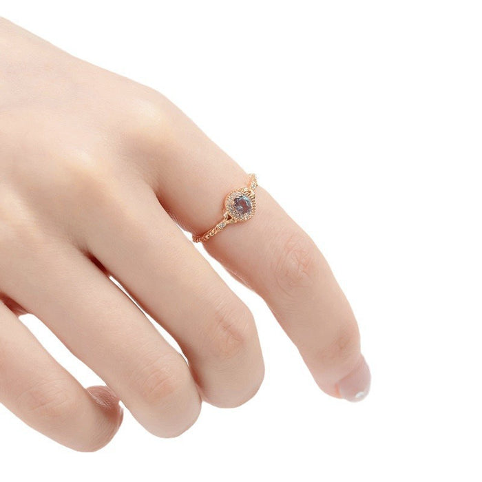 Wholesale Color changing gemstone retro ring, light luxury ring, versatile