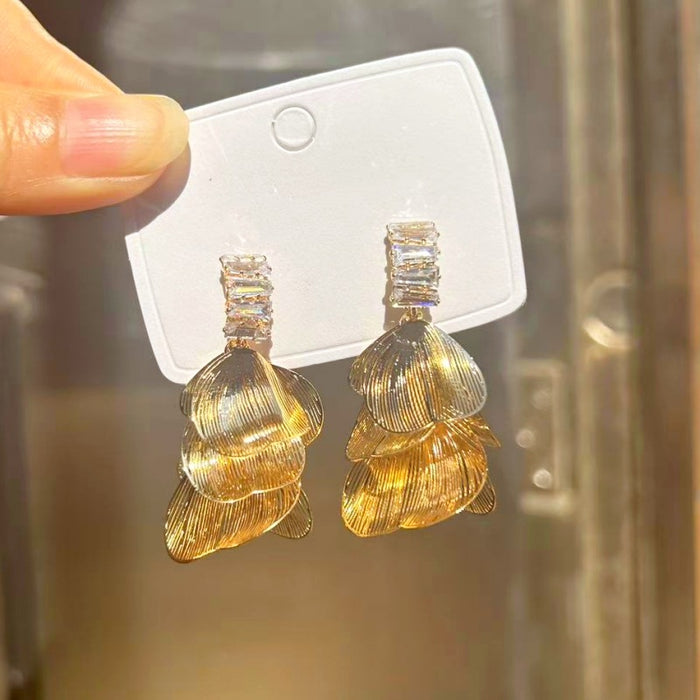 Wholesale Flower Tassel Zircon Earrings Copper Fashion Accessory MOQ≥2