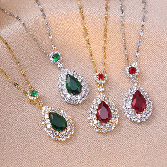 Wholesale Fashionable and minimalist necklace, water droplet shaped zircon titanium steel necklace