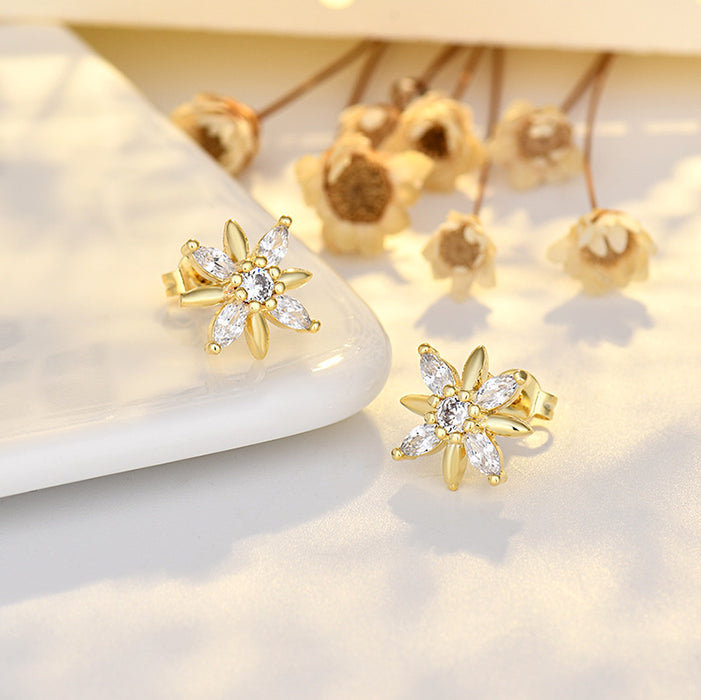 Wholesale Copper Inlaid Zirconium Diamond Simple Flower Stud Earrings JDC-ES-QLX080