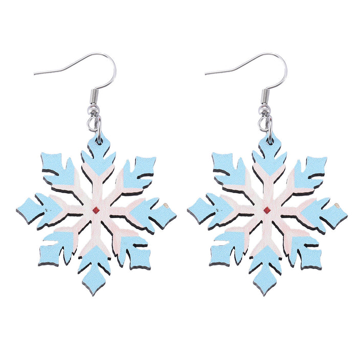 Wholesale Winter Christmas Gradient Hollow Snowflake Wooden Double-Sided Earrings