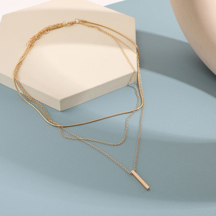 Wholesale Bohemian Multi layer Necklace Personalized Multi layer Small Hard Bar Pendant Collarbone Chain Stacked Wearing