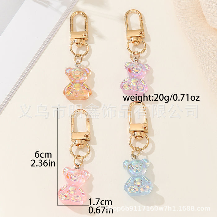 Wholesale A pack of 4 PCS Cute Cartoon AB Colorful Transparent Resin Bear Keychains