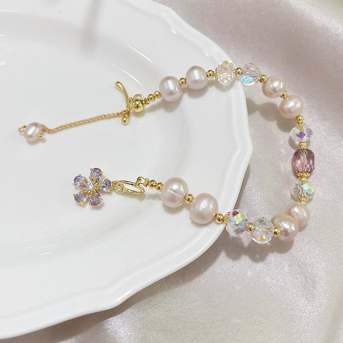 Wholesale Pearl bracelet for girls, light luxury, high-end feeling, zircon flower crystal bracelet