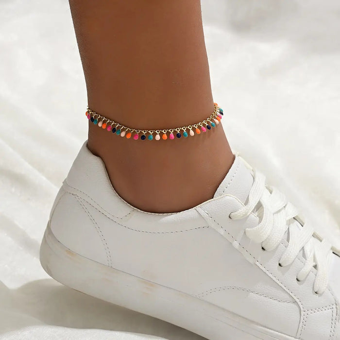 Wholesale Bohemian Beach Style Ethnic Anklet Alloy Turquoise Bead Rhinestone Stylish Jewelry Accessory MOQ≥2
