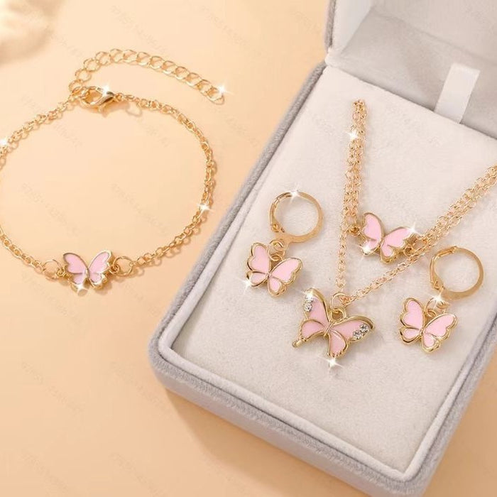 Wholesale Kids Butterfly Animal Jewelry Set Alloy Pearl Earrings Bracelet Necklace