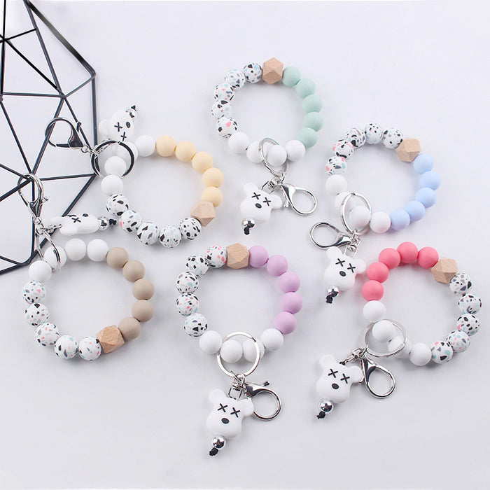 Wholesale Cartoon Silicone Beaded Bracelet Keychain JDC-KC-GuangTian041