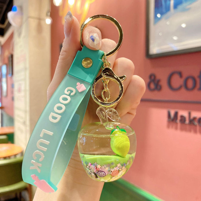 Wholesale Oil Floating Fruit Series Quicksand Apple Keychain JDC-KC-ShuoT010