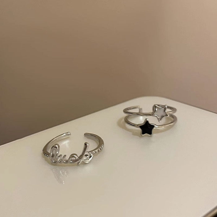 Wholesale Letter zircon star ring with simple and niche design, fashionable and personalized index finger ring