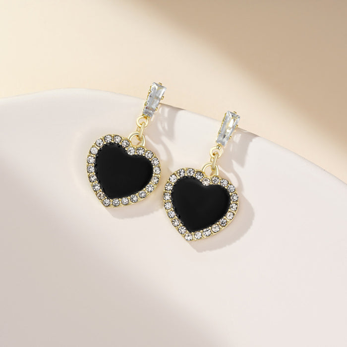 Wholesale Love black oil drop diamond square earrings silver needle light luxury earrings for women
