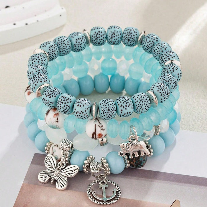 Wholesale Chinese Style Ceramic Multi-layer Beaded Butterfly Pendant Bracelet JDC-BT-FeiYa009