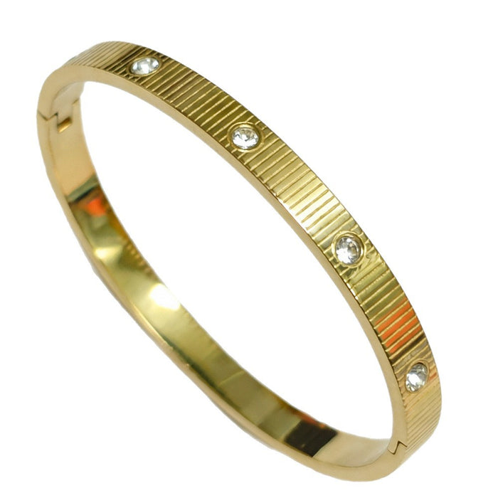Wholesale Titanium Steel Striped Bracelet With Diamond Accent Row Stylish Fashion Jewelry Gift For Women