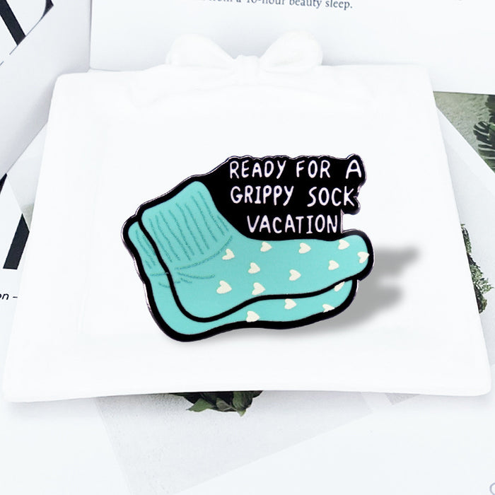 Wholesale socks holiday paint badge creative blue English inspirational brooch MOQ≥2