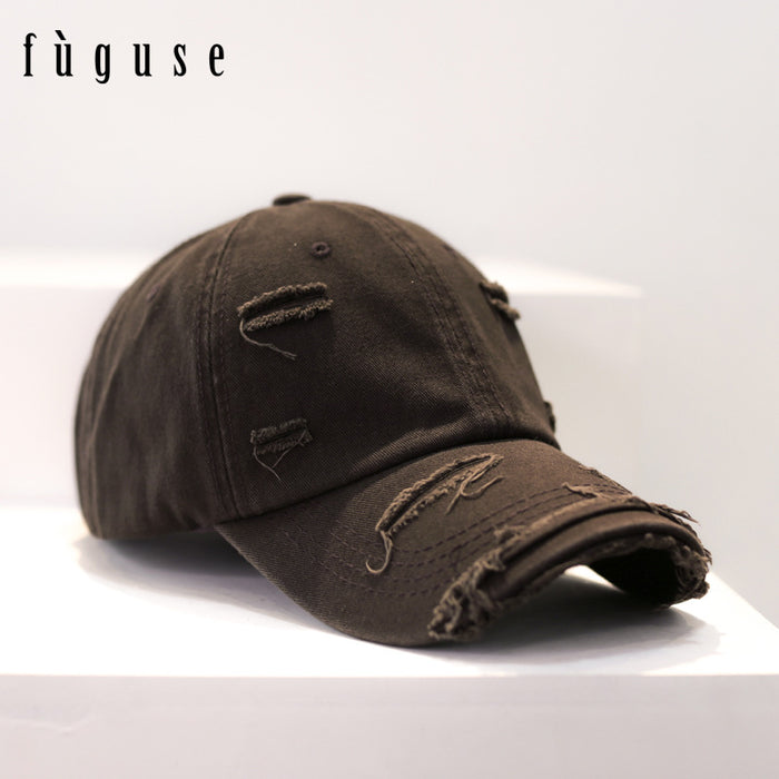 Wholesale Retro style, personalized, vintage, perforated baseball cap, versatile, soft top, curved brim, sun shading duckbill cap for women