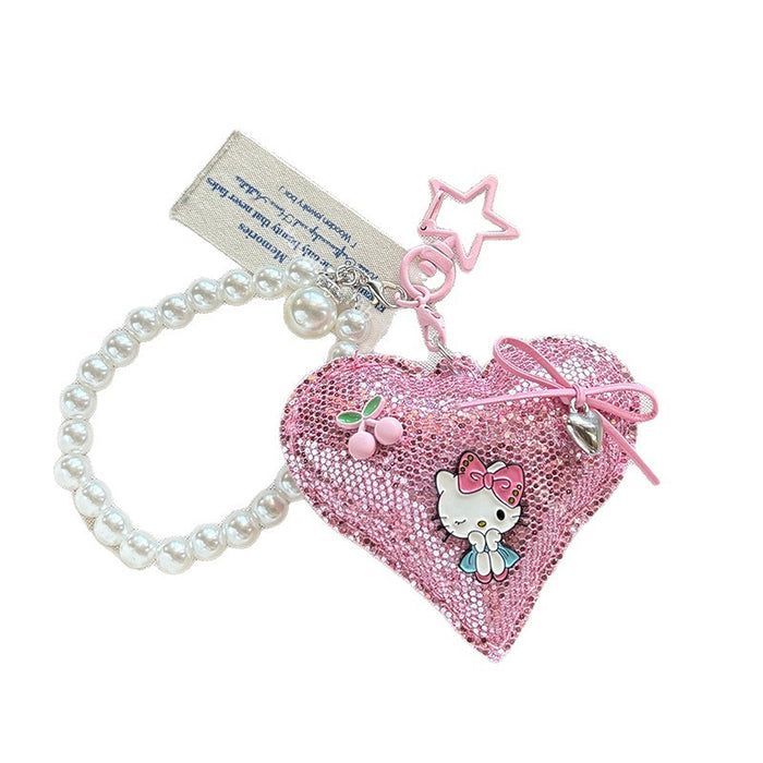 Wholesale Cartoon Cat Pink Heart Pearl Pendant Versatile Bag Accessory Trendy Girl Accessory