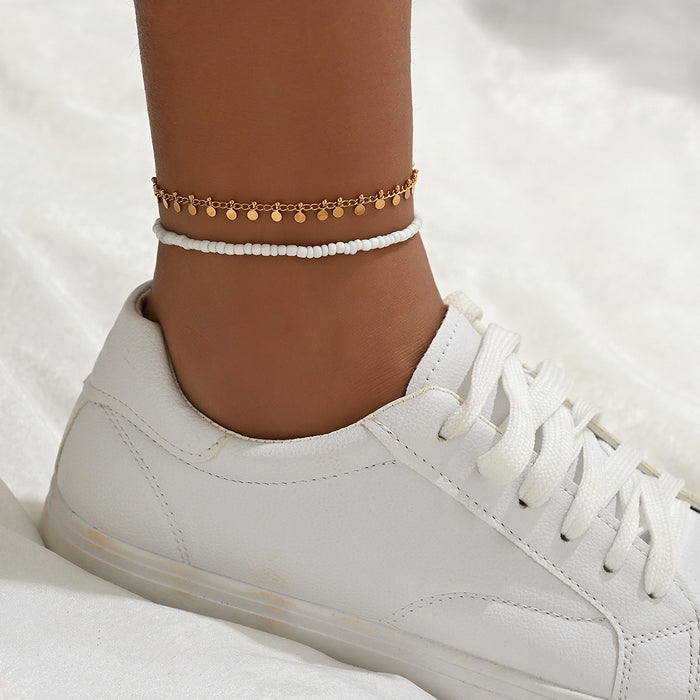 Wholesale Bohemian Beach Style Ethnic Anklet Alloy Turquoise Bead Rhinestone Stylish Jewelry Accessory MOQ≥2