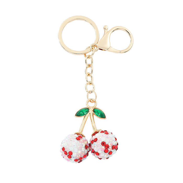 Wholesale Fruit Alloy Rhinestone Cherry Keychain Diamond Cherry Car Bag Pendant