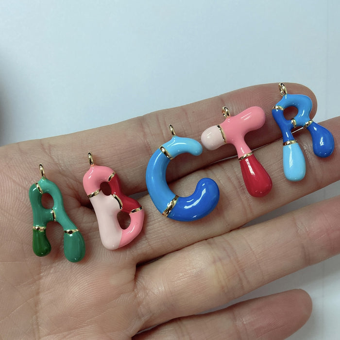 Wholesale 2PCS 18k Brass Drip Gel Capsule Colorful 26 English Letter Necklace JDC-NE-BaiYi009