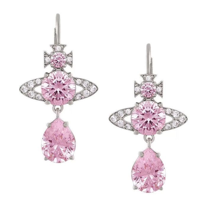 Wholesale Saturn Mermaid Tears Pink Tear Zirconia Stainless Steel Necklace
