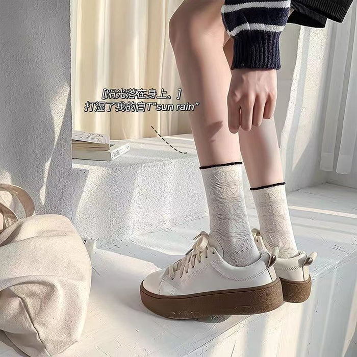 Wholesale Socks for Women Cotton Mid Socks Long Socks Double Needle Stripe Color Blocked Japanese Women JDC-SK-JiaMu003