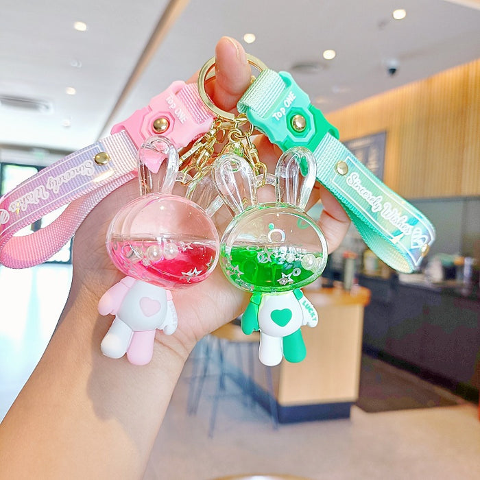 Wholesale Silicone Oil Filled Rabbit Floating Bottle Doll Keychain JDC-KC-MingT197