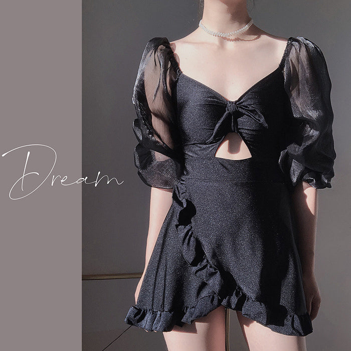 Wholesale New one-piece conservative skirt style avocado green high-end and sexy hot spring swimsuit