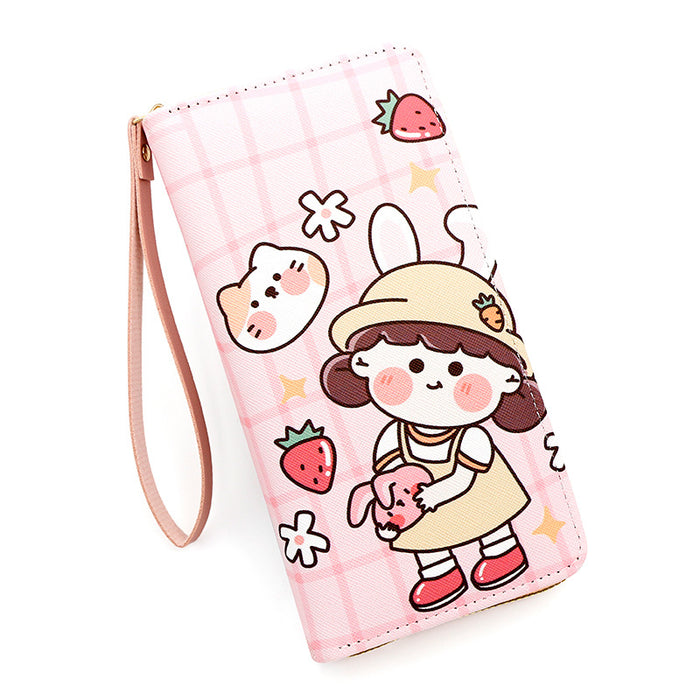 Wholesale   Cute Long Cartoon Wallet Student  Large Card Zipper Mobile Phone Bag Clutch Bag