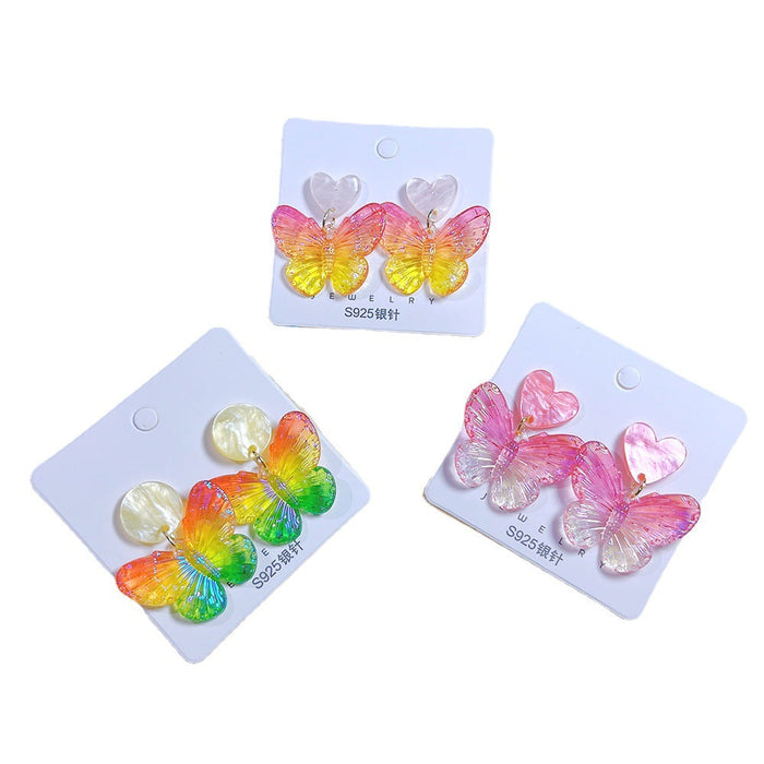 Wholesale Acrylic Colorful Butterfly   Silver Pin Earrings JDC-ES-PinHeng002