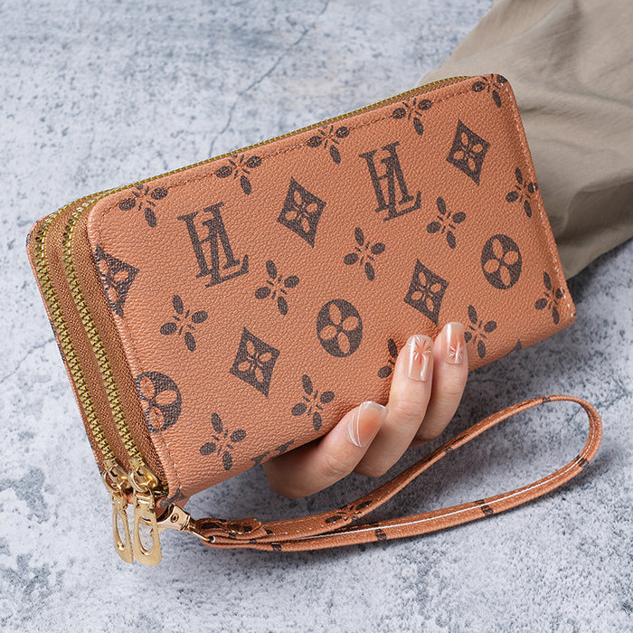 Wholesale Retro Fashion Women' s Long Wallet with Letter Pattern Large Capacity Zipper PU Leather MOQ≥3