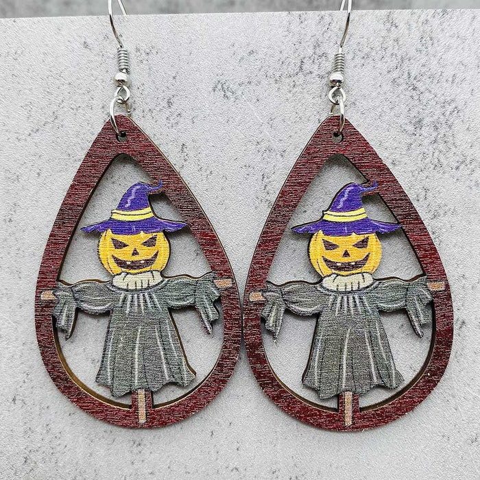 Wholesale   earrings horror ghost witch medicine jar printed wooden earrings holiday jewelry
