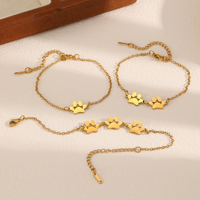Wholesale 2pcs Stainless Steel Pet Paw Print Bracelet