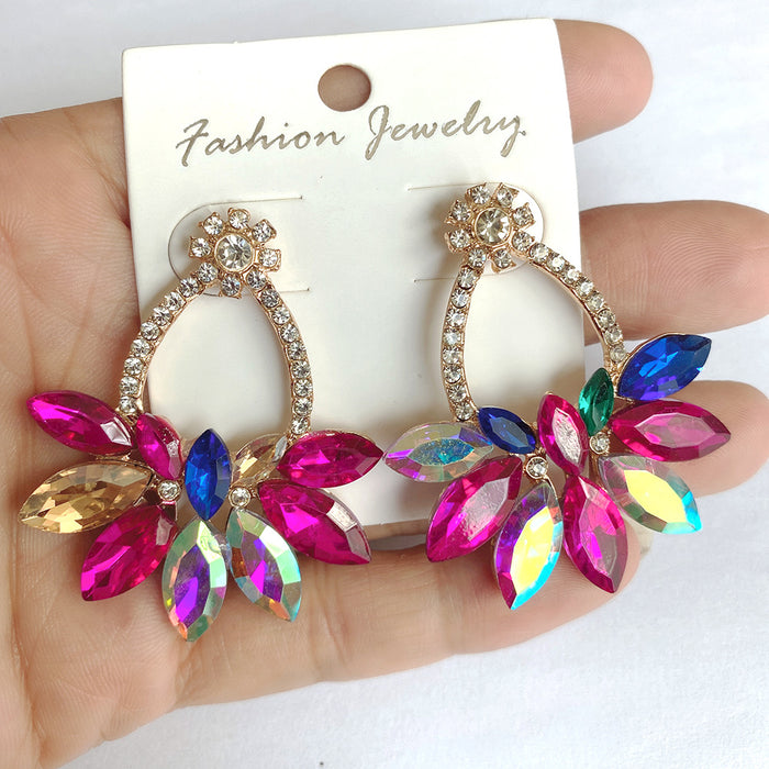 Wholesale Exaggerated fashion, high-end feel, light luxury earrings, exaggerated colorful zircon flower personalized earrings