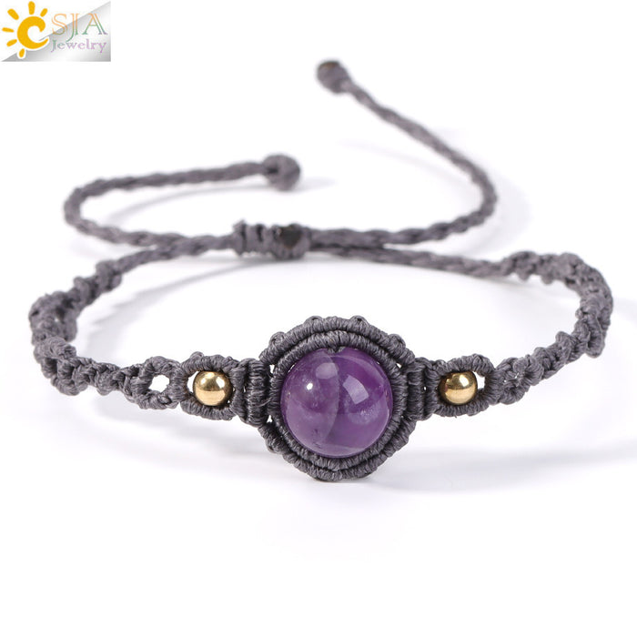 Wholesale Natural Crystal Amethyst Beaded Bracelet Handwoven Adjustable Design Office Lady Style Gift Jewelry