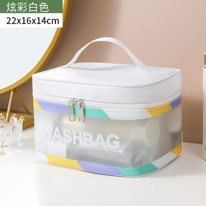 Wholesale Stylish Waterproof PVC Travel Toiletry Bag Large Capacity Handheld Cosmetic Pouch Colorful Curved Design For Travel Gift Everyday Use