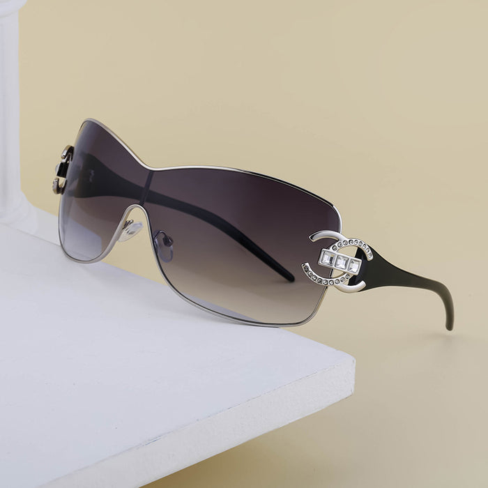 Wholesale Fashion diamond studded windproof sunglasses, large frame integrated sunglasses, wholesale of glasses