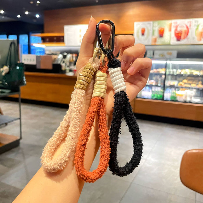 Wholesale Plush Braided Keychain with Colorful Tassel Fashion Phone Strap MOQ≥2