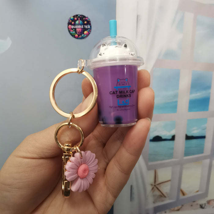 Wholesale Quicksand Cat Bubble Tea Keychain