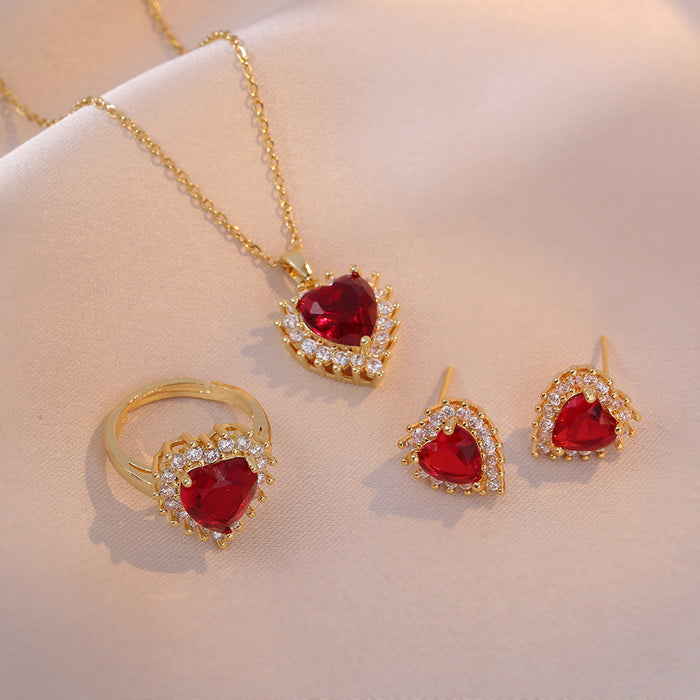 Wholesale Necklace Love Zircon Flower Niche Fashion New Style Design Pendant Temperament Set Titanium Steel Necklace
