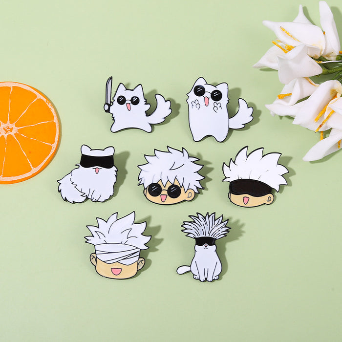 Wholesale Curse Kitten Anime Periphery Gojo Satoru Cos Cartoon Avatar White Cat Versatile Accessories Brooch Wholesale JDC-BC-BL008