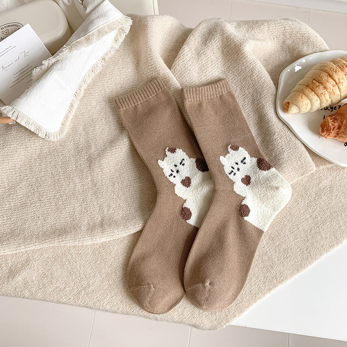 Wholesale Cute plush teddy bear socks, mid tube socks, trendy outerwear, versatile, pile up socks