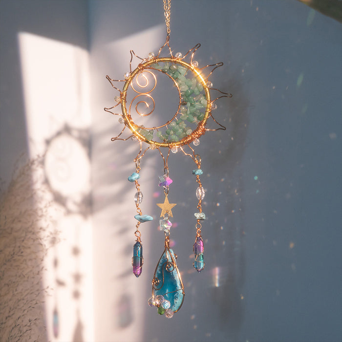 Wholesale Handmade Dongling Stone Smile Moon Sun Catcher Wind Chime Garden Decoration