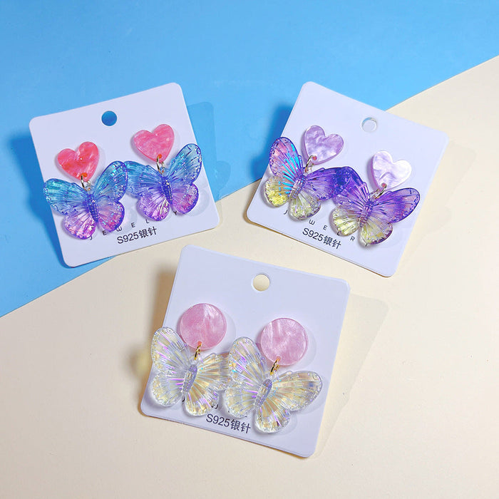 Wholesale Acrylic Colorful Butterfly   Silver Pin Earrings JDC-ES-PinHeng002