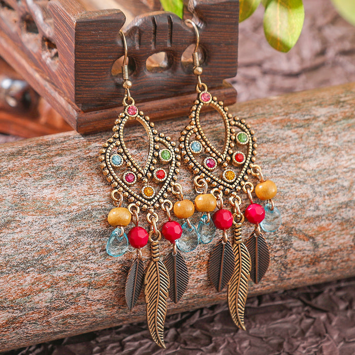 Wholesale 2pcs Bohemian Vintage Flower Tassel Elegant Earrings