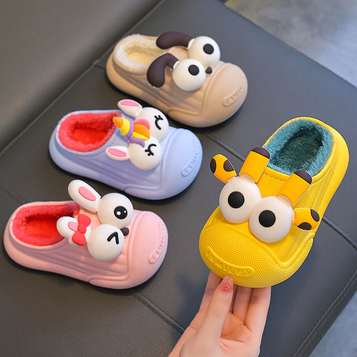 Wholesale Winter Children's Cotton Slippers for Boys and Girls Warm Plus Velvet Waterproof Cute Small and Medium Children Non-slip Baby JDC-SP-Langd003