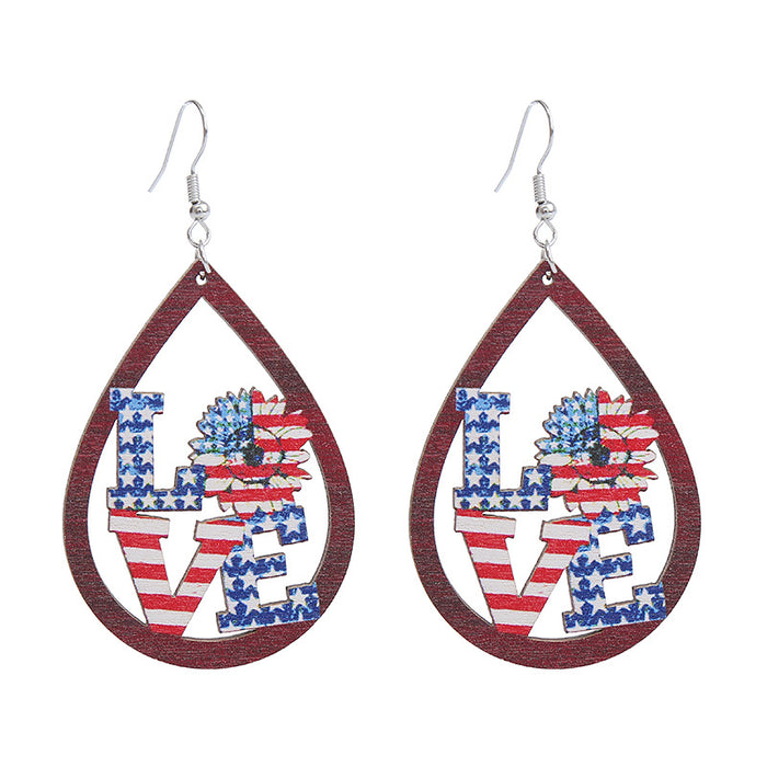 Wholesale American Independence Day Printed Wooden Water Drop Earrings JDC-ES-ChouTteng016