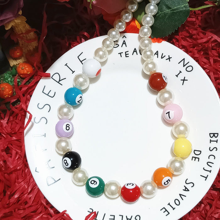 Wholesale Color Billiards Necklace Women' s Dopamine Unique Pearl Clavicle Chain Niche Personality Exaggerated Necklace