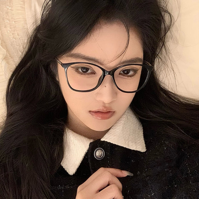 Wholesale Retro cat eye frame can be paired with myopia round face ultra light anti blue light black frame eyes