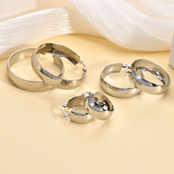 Wholesale Round Stainless Steel Earrings Widened Metal Earrings