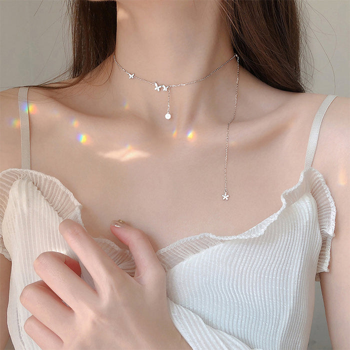Wholesale  s999 sterling silver butterfly tassel adjustable necklace niche necklace silver jewelry necklace